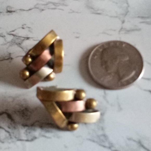 3 Pairs Artisan Mid Century Modernist Brutalist Stud Earrings - Picture 3 of 7